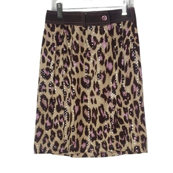 Ivu Janey Womens Leopard Print Skirt Size 4 Sequin Fairycore Y2K Trendy Glam - Picture 1 of 6